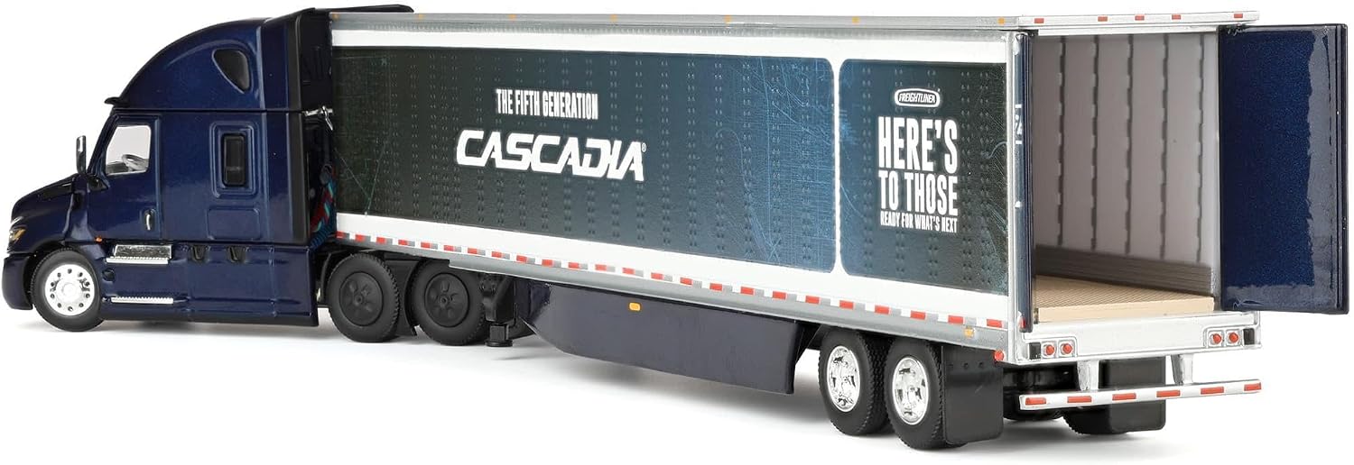 First Gear DCP 1/64 Freightliner Cascadia Fifth Generation Raised Roof Sleeper Semi Truck, 53ft Utility Trailer Freightliner Midnight 60-1999