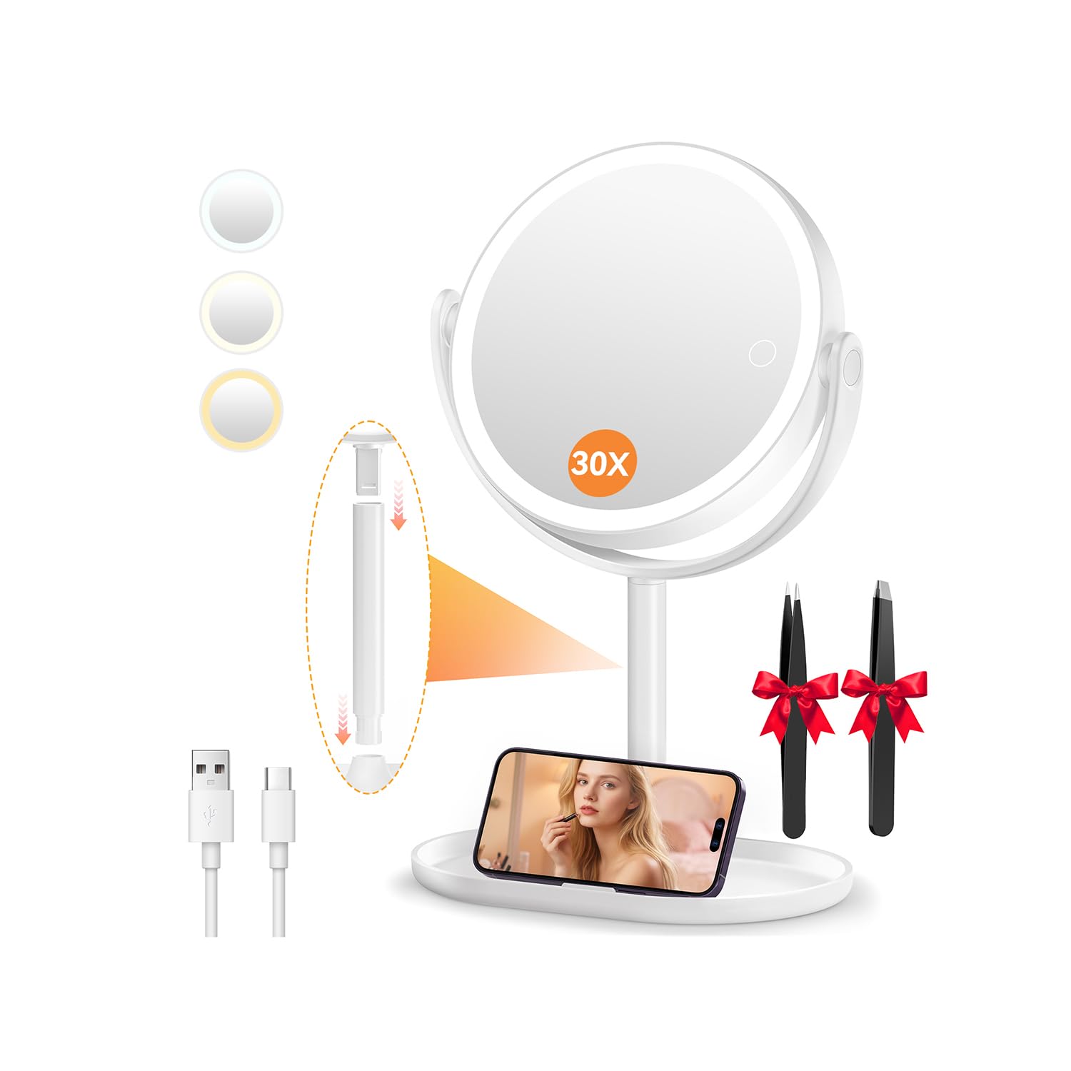 Auxmir Makeup Mirror with Lights - Double Sided Magnifying