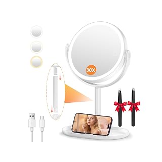 Auxmir 30X/1X Makeup Magnifying Mirror with Light, Storage Base, White - Amazon product rated Grade A