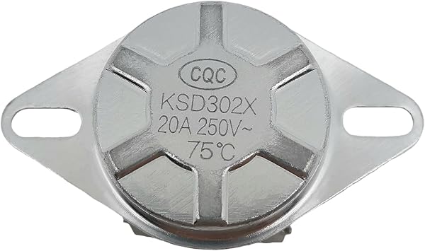 KSD302 75C / 167F 20A, Double Line Thermostat, N.C. Pack of 1 | KSD302X, Normally Closed, Auto Reset Temperature Switch, Thermal Control Switch, Adjust Snap Disc, Ceramic Plastic