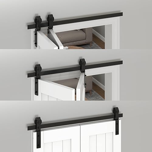 Miniatura 4 de ZEKOO Kit de herrajes para puerta corrediza de granero plegable de 36 pulgadas para 2 puertas, puerta de armario plegable, montaje superior y