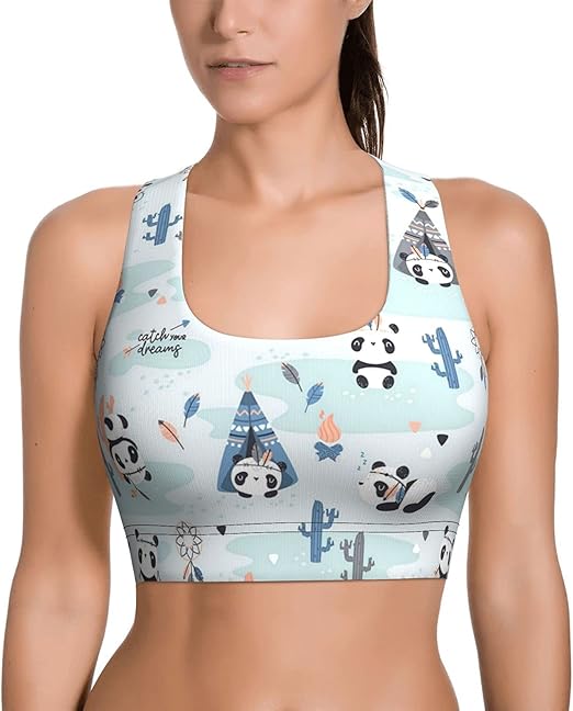 Cute Pandas Sports Bras for Women High Impact Wirefree Workout Yoga