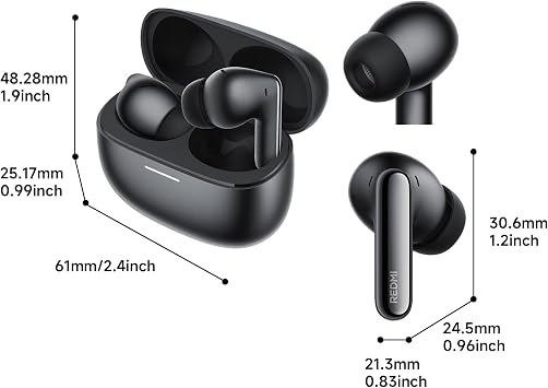 XIAOMI REDMI Buds 8 Pro Wireless Earbuds, Black, Adaptive Noise Cancelling up to 55dB, Hi-Res Audio with LDAC, 35H Battery, Dolby Atmos, IP54, Bluetooth 5.4
