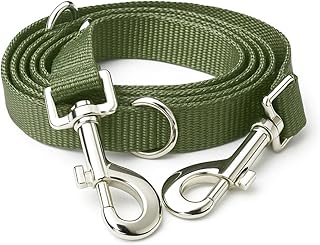 Leisegrün Hundeleine 3m aus Nylon – verstellbare Führleine mit 2 Karabinern für kleine & mittelgroße Hunde – Olivgrün (Modell Kenmare, 180 g)