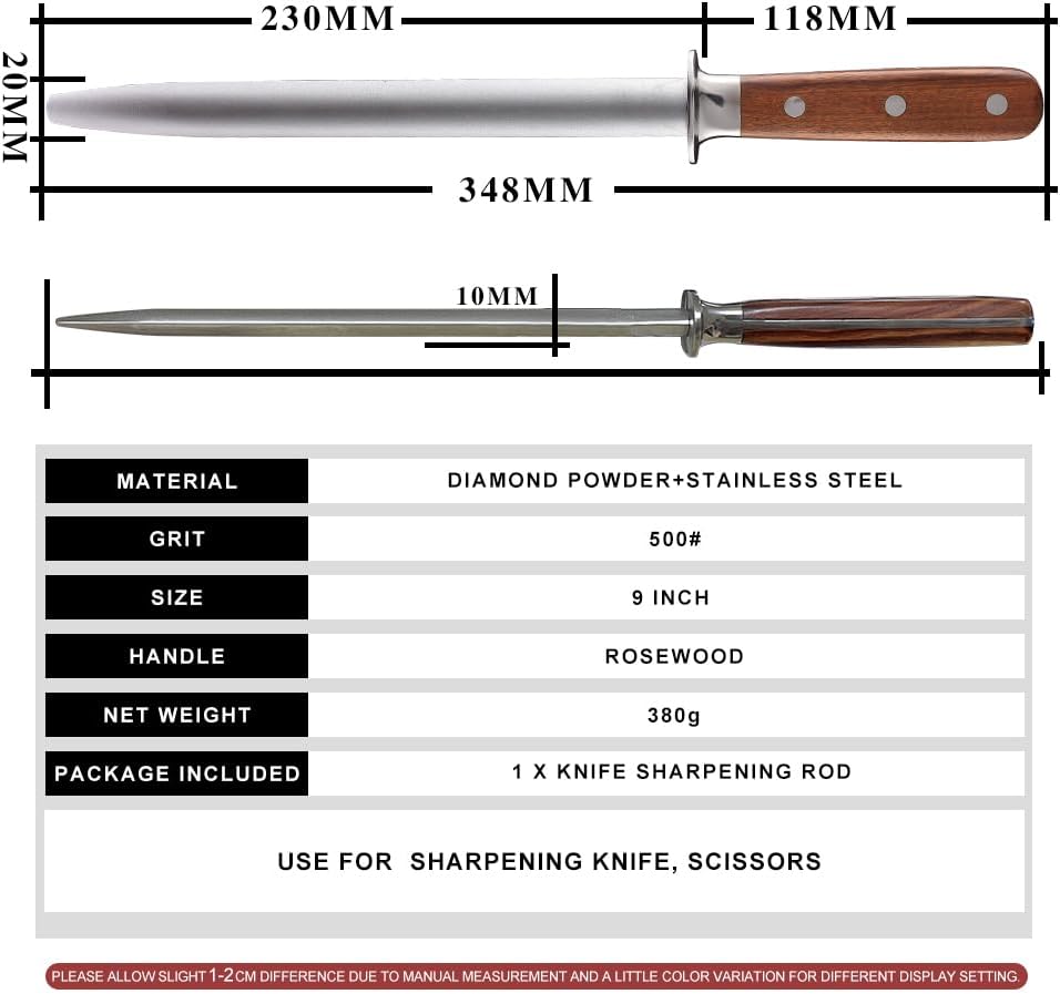 Seido Knives 10-Inch Rosewood Diamond Sharpening Rod - Honing Steel Knife Sharpener with Rosewood Handle