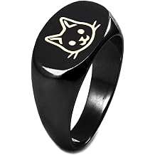 Sterling Silver Cat Icon Oval Flat Top Polished Ring