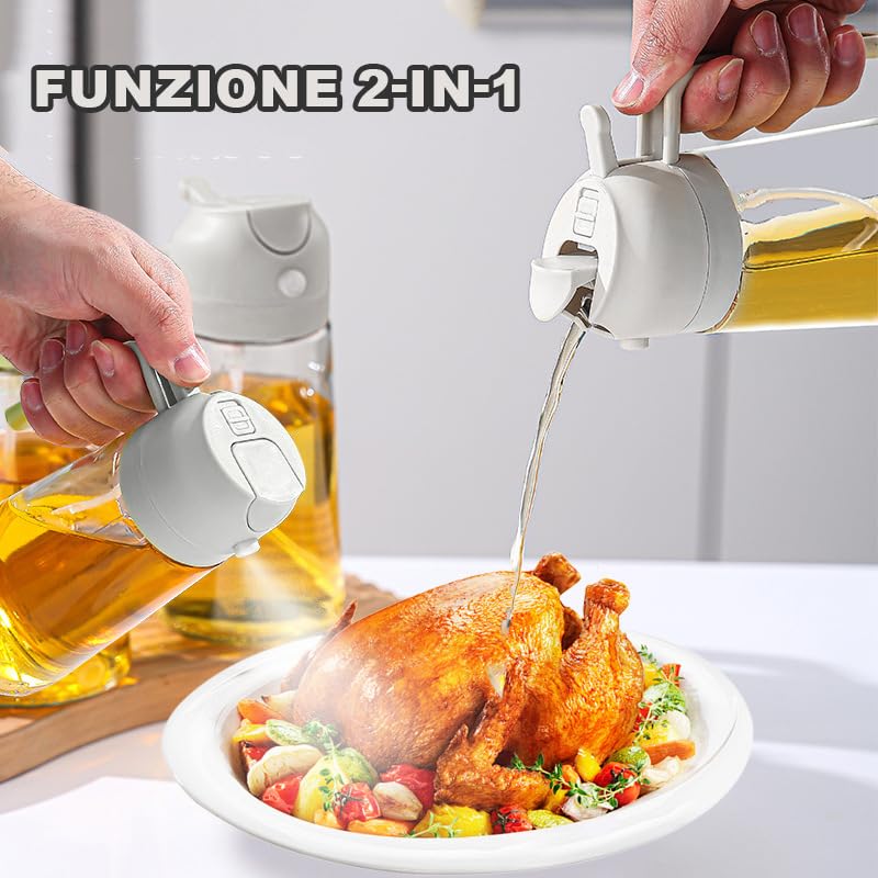 BELLICCIO Set di 2 Dosatore per Olio e Spray Anti-Goccia – 550ml, per Cucina e Ricette Gourmet, Perfetto per Friggitrice ad Aria, Facile da Usare e Pulire
