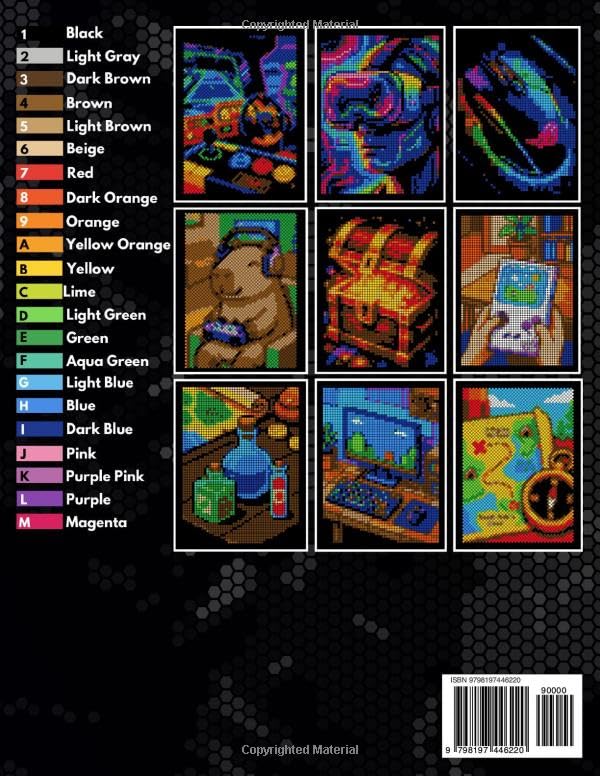 100 Gaming Mystery Mosaic Color by Number: Relaxing Pixel Art Video Game Scenes with Black Background — Consoles, Setups, Retro Arcade & Virtual Worlds (Color by Number for Adults) image 3