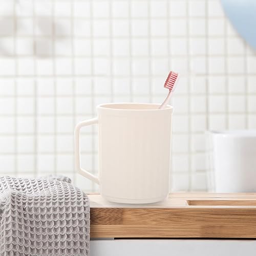 Miniatura 2 de Beavorty Tazas de baño vaso de plástico para cepillos de dientes, vaso irrompible para enjuague bucal con asa para viajes en casa, taza blanca