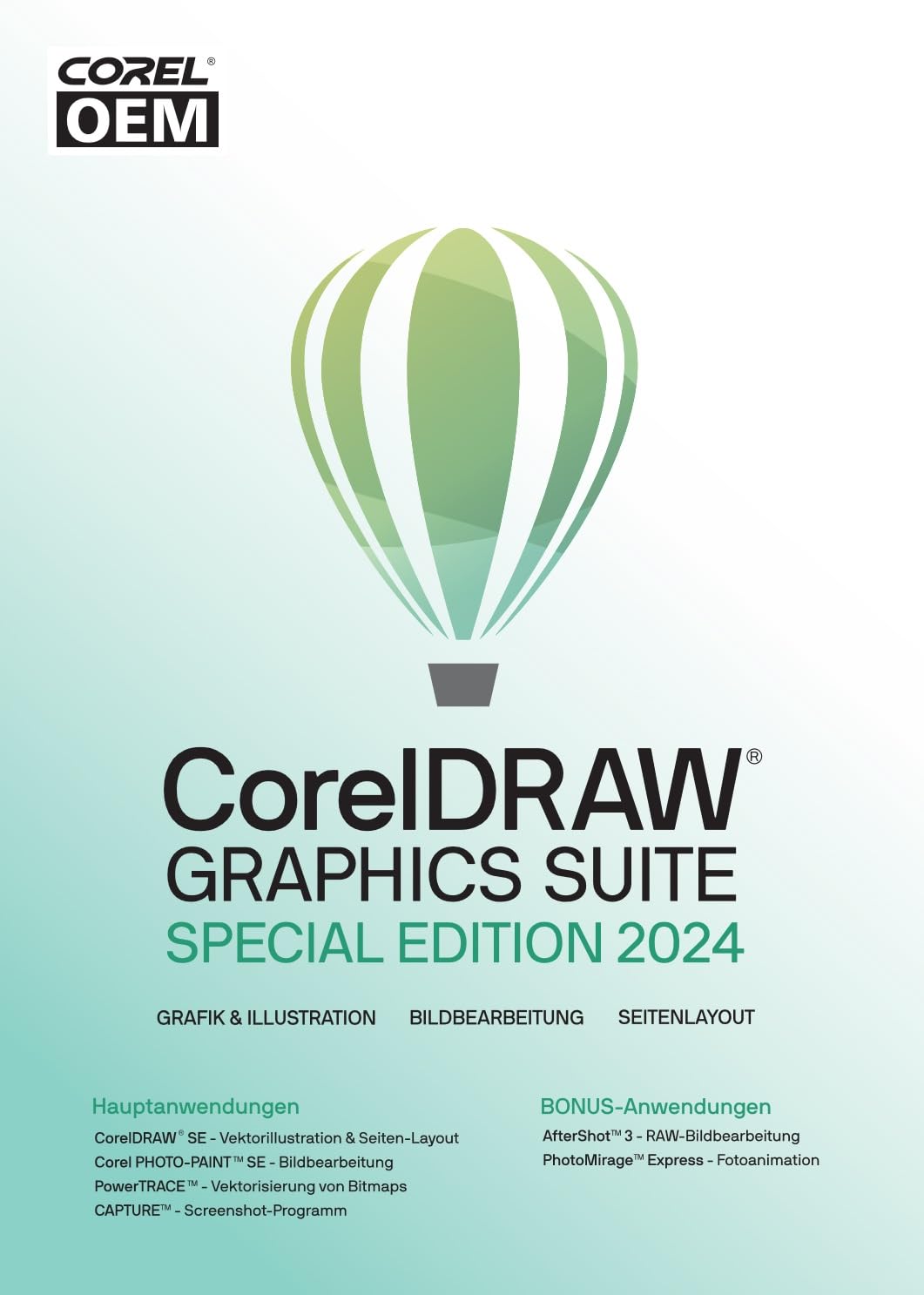 COREL CorelDRAW Graphics Suite Special Edition 2024 OEM inkl. AfterShot 3 + PhotoMirage Express Dauerlizenz (Win10/11-64Bit) Papp-Case