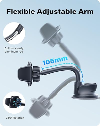 Miniatura 6 de OQTIQ Soporte de teléfono de automóvil con ventosa para tablero y parabrisas, agarres dobles con resorte que se expanden a 3.8 pulgadas, diseño de