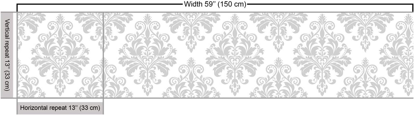 Ambesonne Damask Grey Fabric by The Yard, Antique Baroque Pattern of Continuous Botany Swirls Illustration Print, Decorative Fabric for Upholstery and Home Accents, 3 Yards, Grey and White