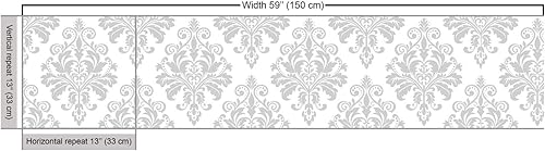 Miniatura 3 de Ambesonne Tela gris damasco de The Yard, patrón barroco antiguo de remolinos botánicos continuos, tela decorativa para tapicería y detalles del