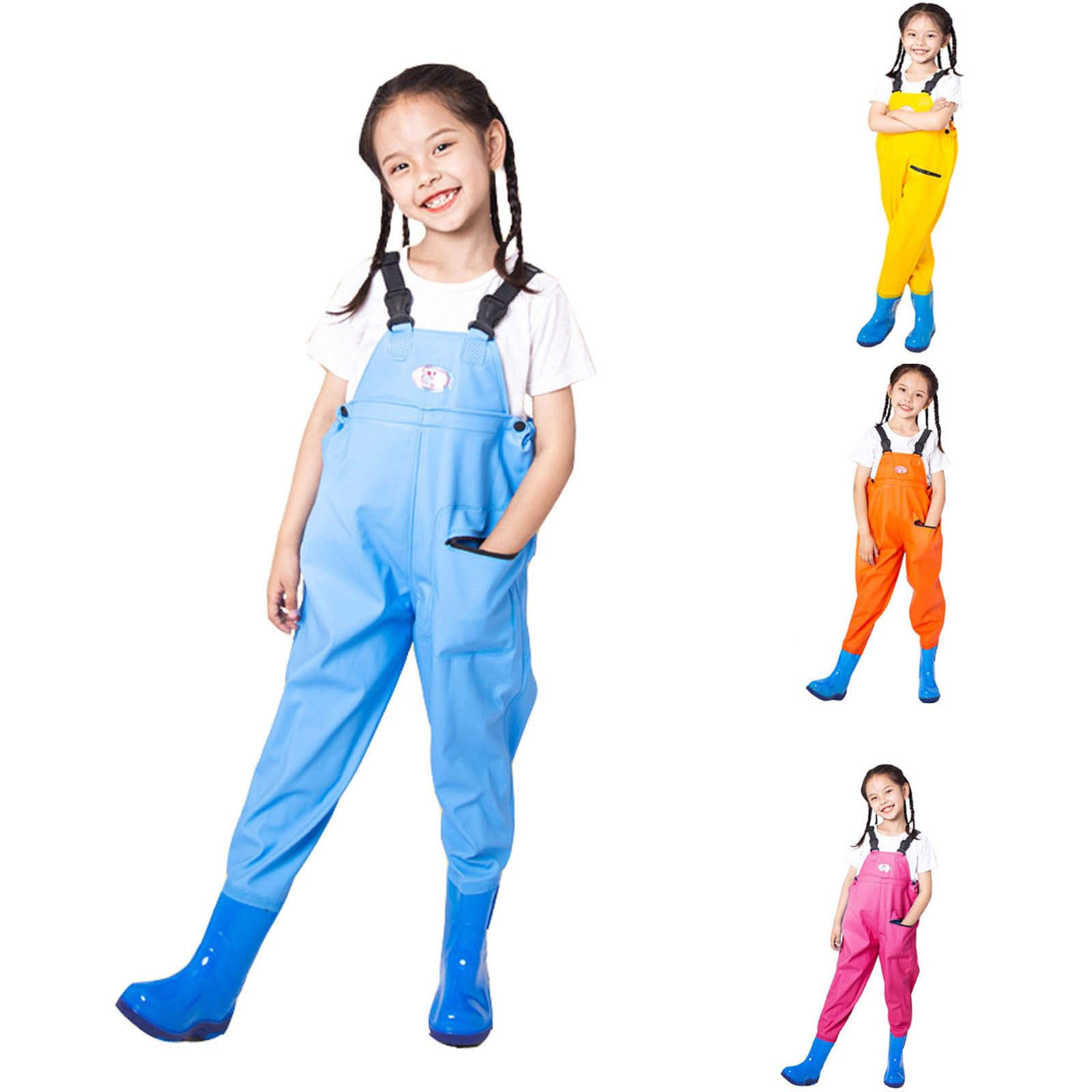 Waterproof Dungarees Rain Over Trousers Fishing Waders for Kids Boys Girls Chest Waders Youth Fishing Wader with Pocket for Toddler Children Water Proof Wader with Boots for Rainy Season