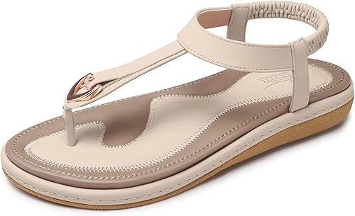SHIBEVER Sandalias bohemias para mujer de verano con cuentas y tirantes delgados al tobillo, zapatos elegantes