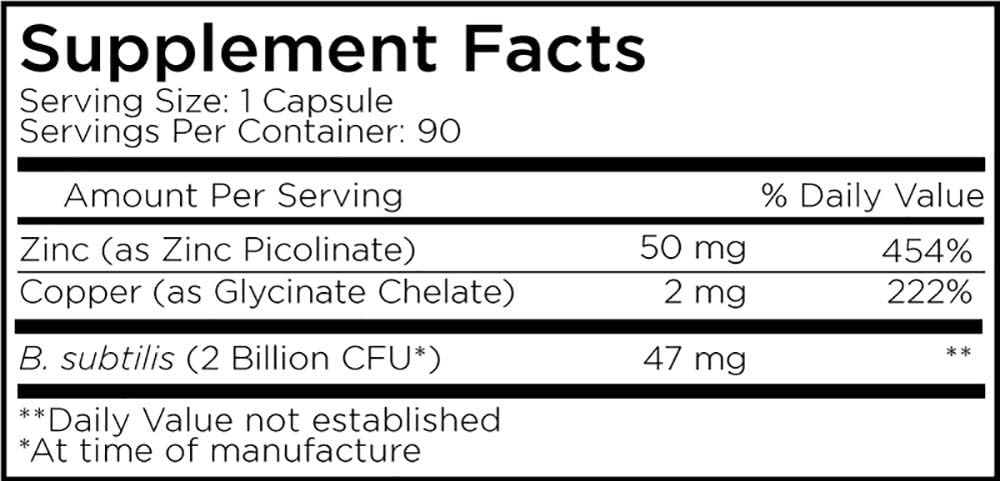 Amen Zinc & Copper Supplement + Probiotics, 3 Months Supply, One Per Day - 50 mg Zinc Picolinate Vitamin Pills - Essential Minerals Supplements – 2 Billion CFUs Probiotic – Vegan, Non-GMO, 90 Capsules : Health & Household