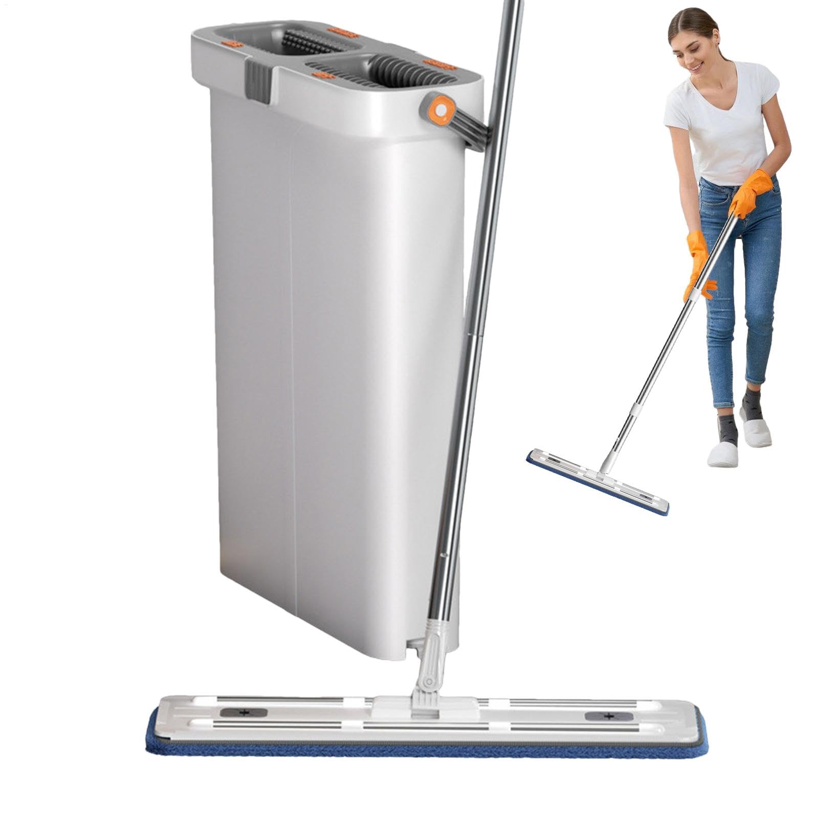 Mopa Plana – Mopa de Suelo de Microfibra, fregona Plana Ajustable | de Limpieza Compacto y Ligero, fregona con Cubo de extracción Simple, de Limpieza Lavable para el hogar, Cocina, H | Escurrimiento Set Limpieza Twist Para Todo Suelo: Madera,Baldosa,Lamin
