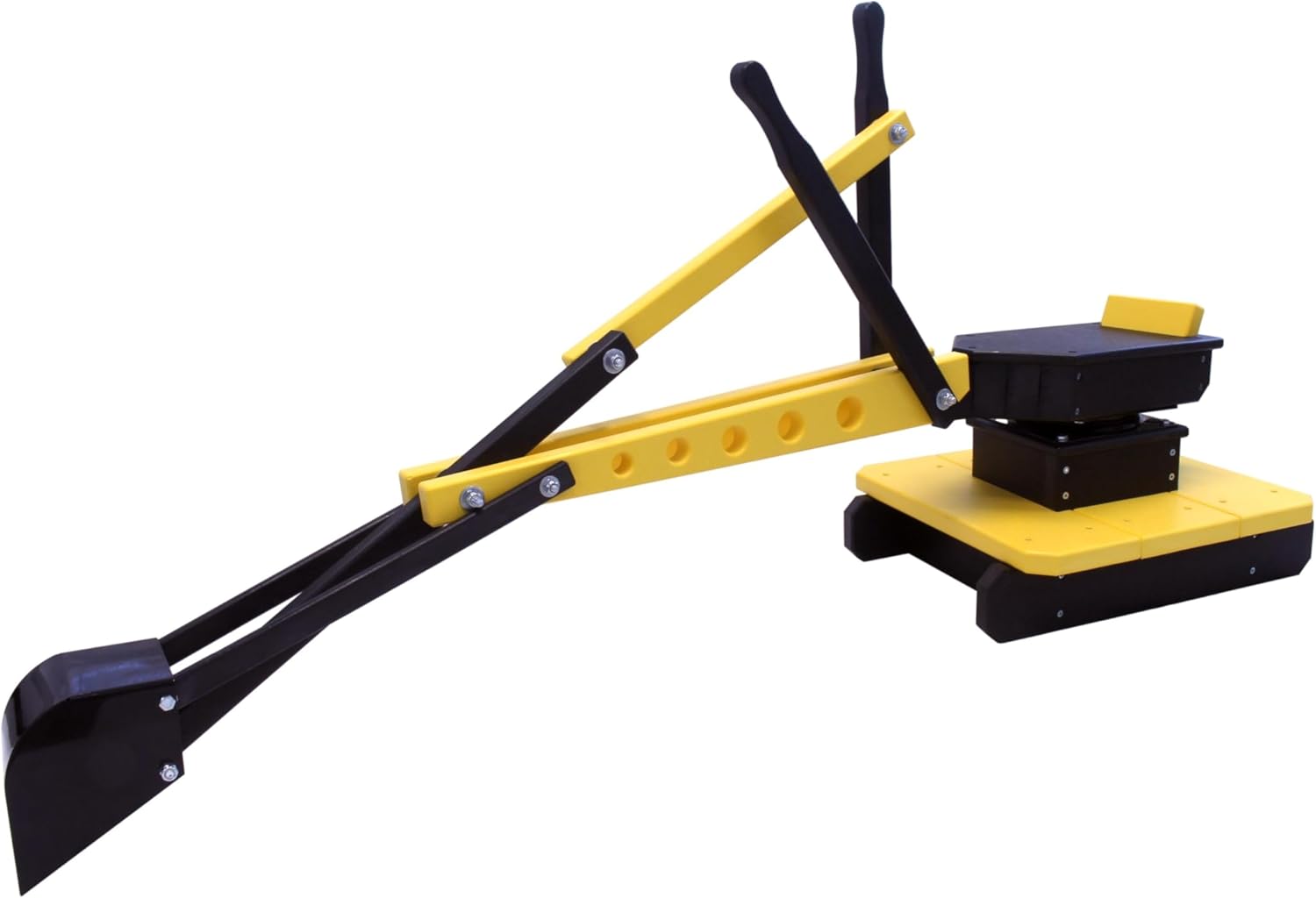 AmishToyBox.com Sand Digger Excavator Toy for Kids, Sandbox Toy with Movable Levers and Metal Digging Bucket, Durable Poly Lumber, Amish-Made (Black and Yellow)
