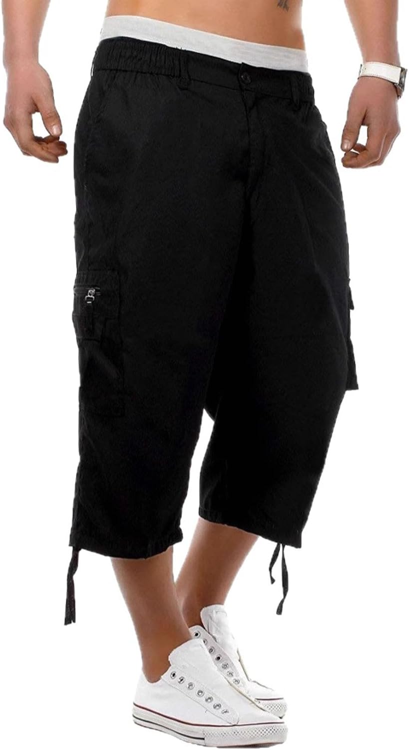 JEShifangjiusu Men's Stretch Capri Long Cargo Short 3/4 Utility Cargo Shorts with Multi Pockets Casual Short Below Knee