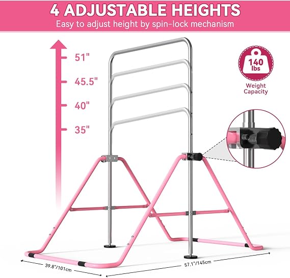 FBSPORT Gymnastics Bar Folding for Kids Training with Adjustable Height