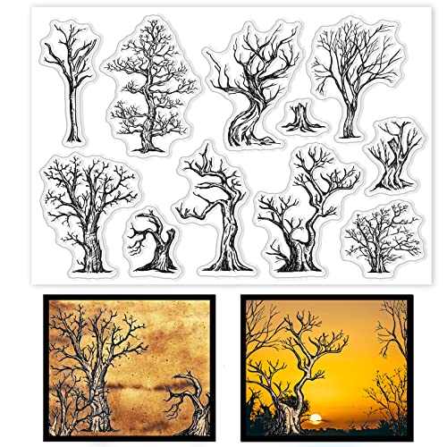 GLOBLELAND Halloween-Zweige Hintergrund Klare Stempel für DIY Scrapbooking Dekoration Märchenbaum Halloween Transparente Silikonstempel zum Basteln von Karten Fotoalbum Dekoration Cover