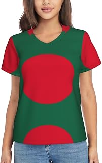 Flag Of Bangladesh Print Chic Women'S Shirts - Dressy Casual Short Sleeve,Summer Tops For Casual Trendy Look
