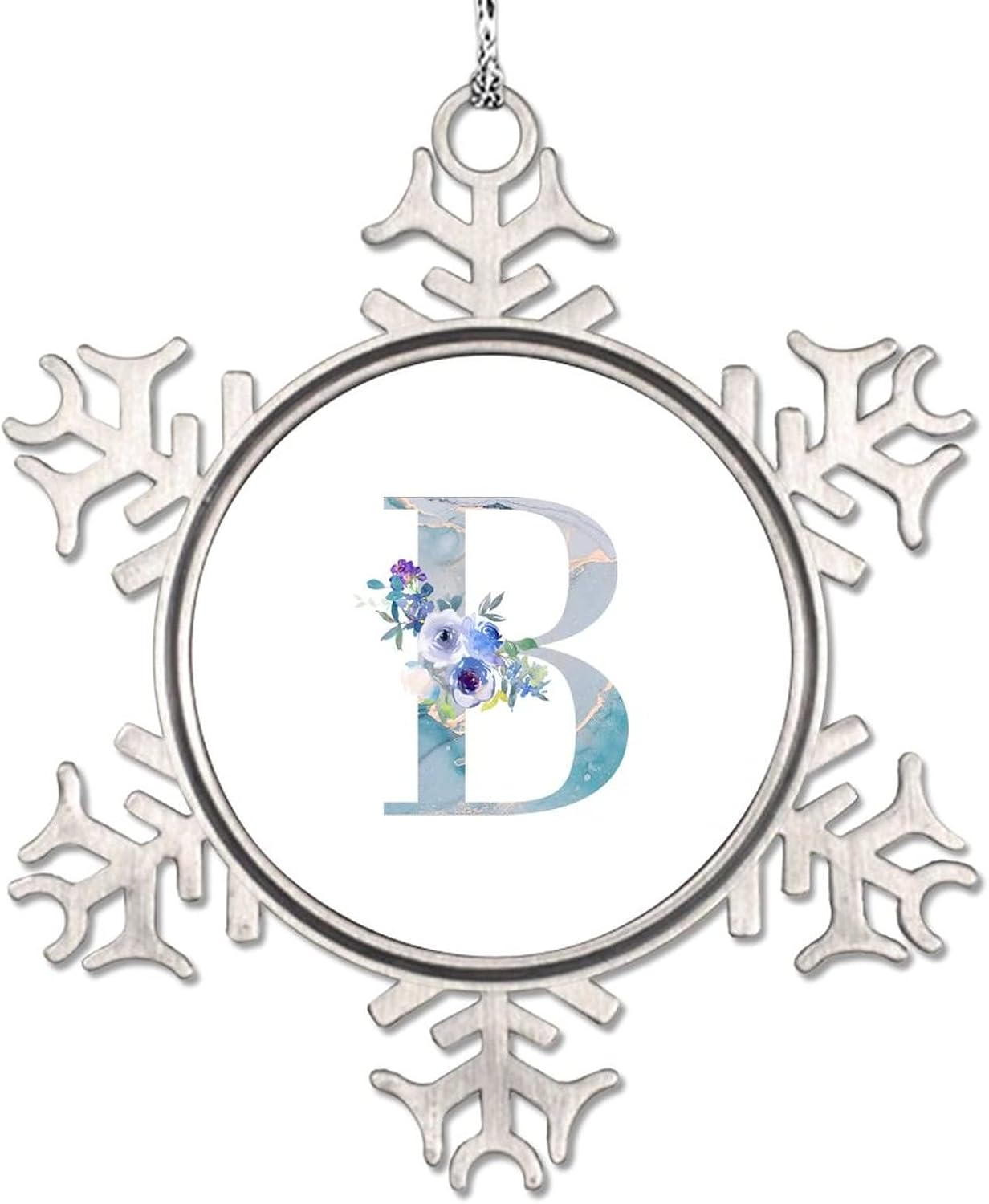 Blue Watercolor Letter Floral Christmas Ornaments 2022 Snowflake Ornaments Monogram Initial Letter N Christmas Tree Ornaments Novelty Metal Keepsake Gifts for Wedding Anniversary Pendants 3 Inch