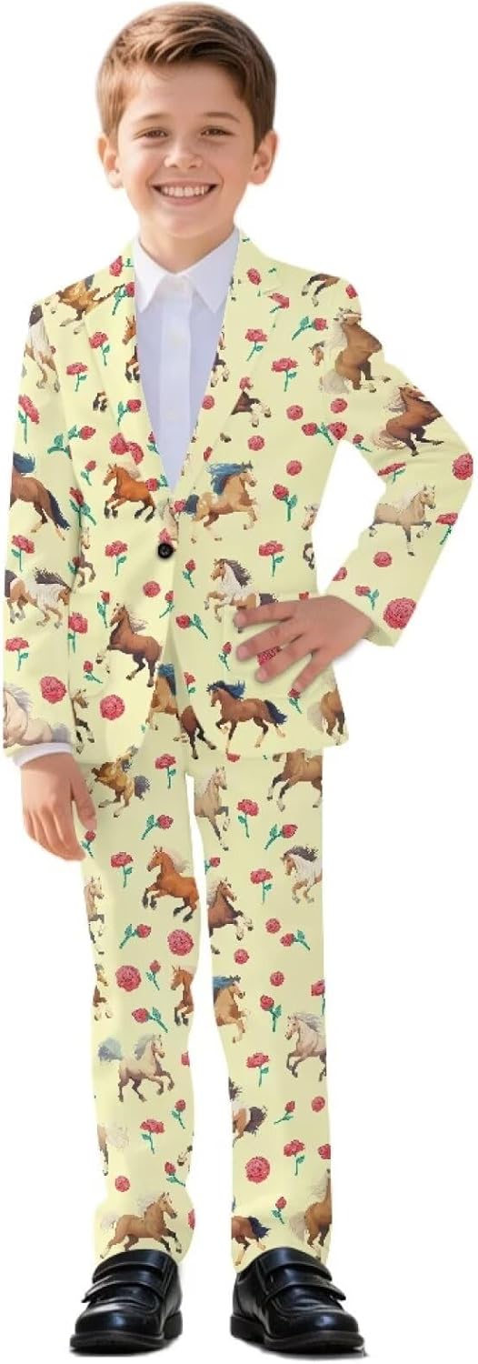 Kids 2 Pieces Slim Fit Suit Set for Boys, Single Breasted Blazer & Straight Pants, Prom Party Wedding Dressy Wear