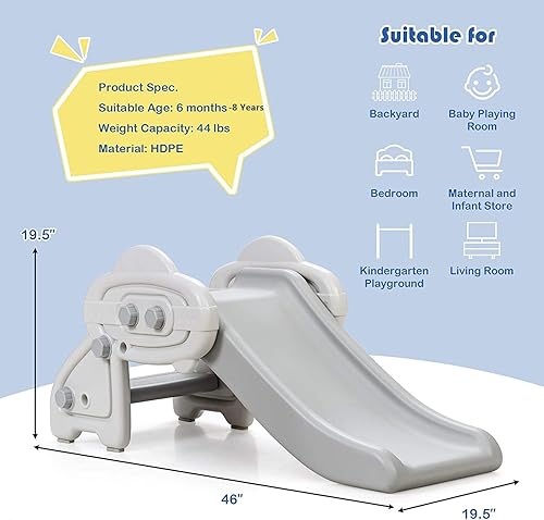 Miniatura 6 de BABY JOY Juego de tobogán para niños, juego de mini tobogán independiente para bebé, HDPE, almohadillas antideslizantes para los pies, pedales