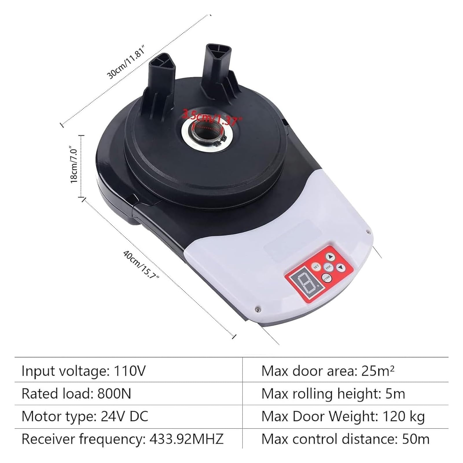 Abridor automático de puerta enrollable con 2 mandos a distancia, puerta de acceso enrollable para garaje, almacén, tienda, granja