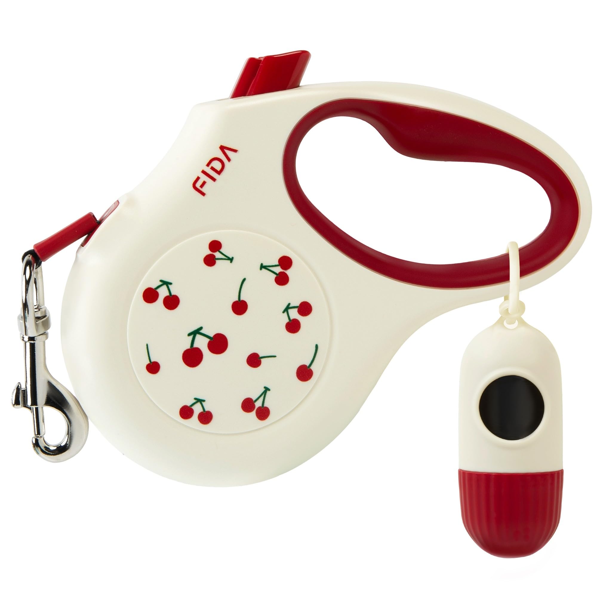 Fida Retractable Dog Leash with Dispenser and Poop Bags, 16 ft, Cherry