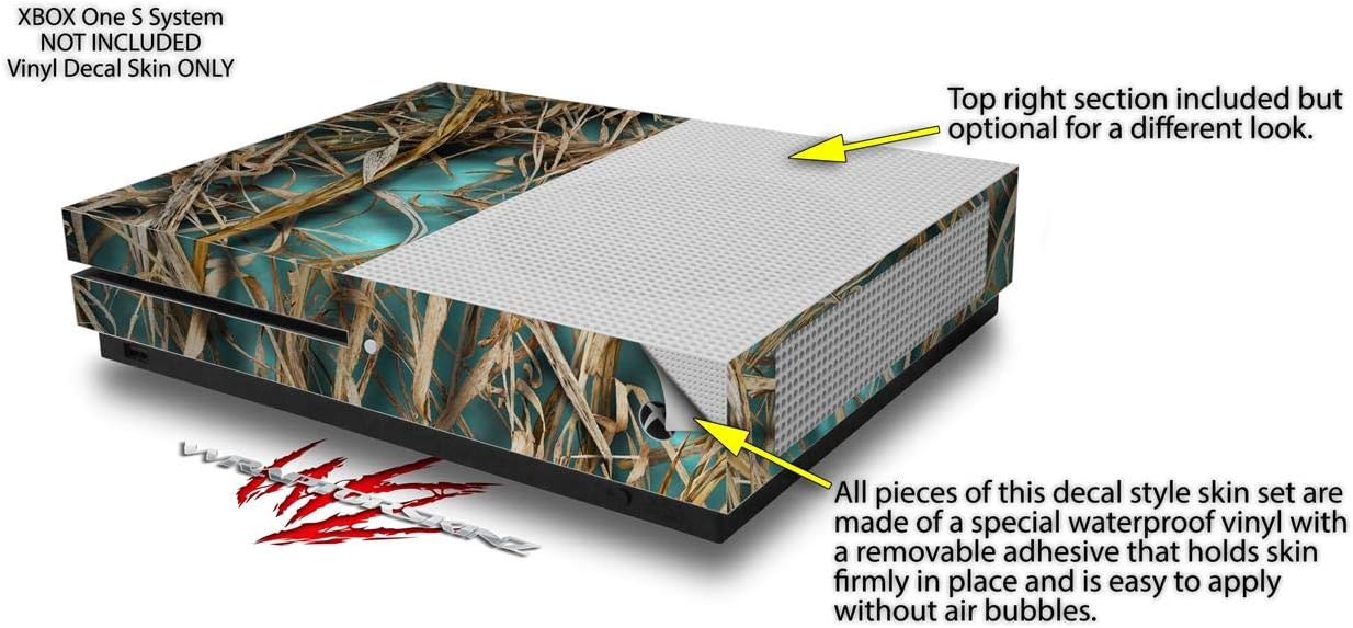 Decal Vinyl Skin Wrap Compatible with Xbox One S Console and Controllers - WraptorCamo Grassy Marsh Camo Neon Teal