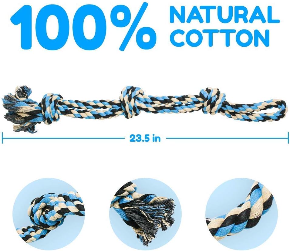 Pacific Pups Products Ultimate Dog Rope Toy Bundle for Aggressive Chewers: 11-Piece Heavy Duty Rope Toys & XL Blue Rope Toy - Supports Non-Profit Dog Rescue