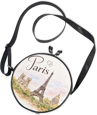 ALAZA Art Paris Eiffel Tower Painting Round Crossbody Bag Canvas Messenger Purse