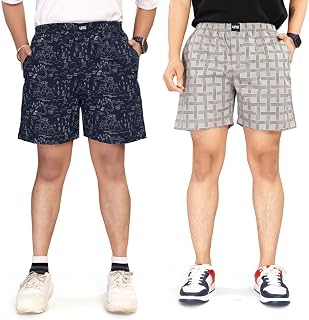 UNOseven Shorts for Boys - 100% Cotton Printed with Side Pockets - Pack of 2 - Available from Size 7 Years to XL Price In India