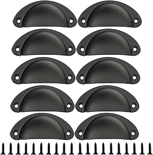 Cabinet Bin Cup Drawer Pull-10 Pack Hardware Handle Pull,2.5" (64mm) Semicircular Half Moon Black Drawer Knobs for Kitchen Cupboard Door, Bedroom Dresser Drawer, Bathroom Wardrobe Hardware