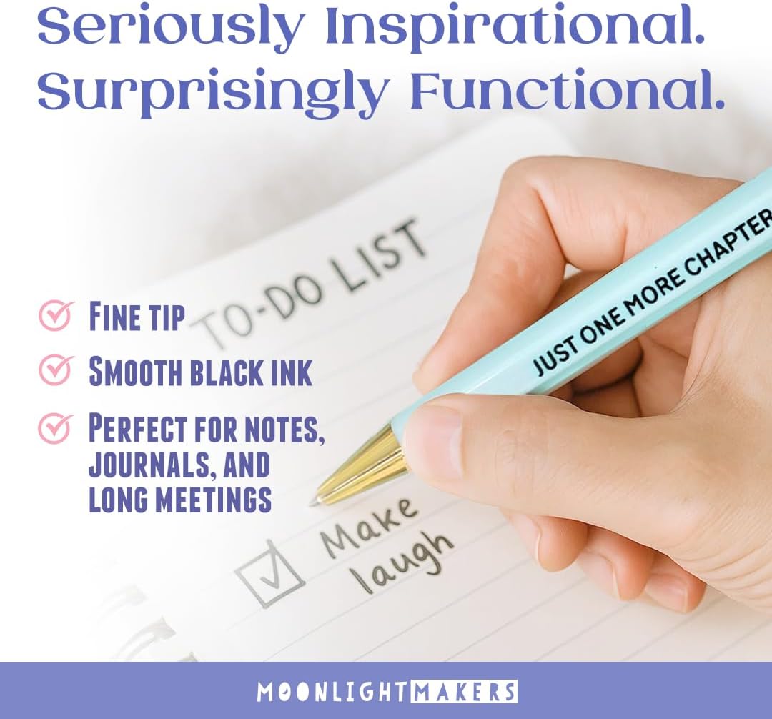 Moonlight Makers Ballpoint Pens Black Ink, Set of 5, Shh. I'm Reading, Desk image 2