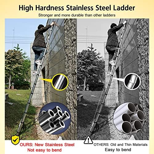 3.8M Telescopic Ladder 12.5FT Multi-Purpose Stainless Steel Telescoping Ladder Extendable Portable Sturdy Loft Ladder with EN131 & CE Standard for Draw Wall Replace Bulb Clean Window Repair Roof