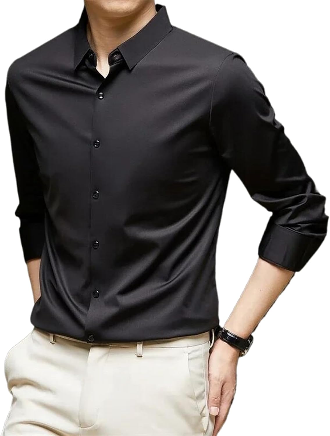 Men's Business Casual Long Sleeved Solid Color Shirt All Season Tops
