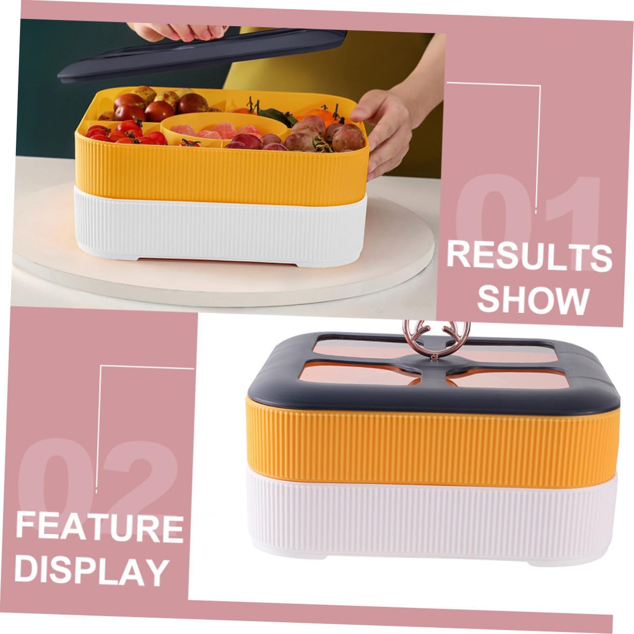 CALLARON Multipurpose Double-layer Snack Box with Lid, Food Storage Container for Candy and Dried Fruit, Home Party Fruit Serving Tray, Portable Kitchen Organization
