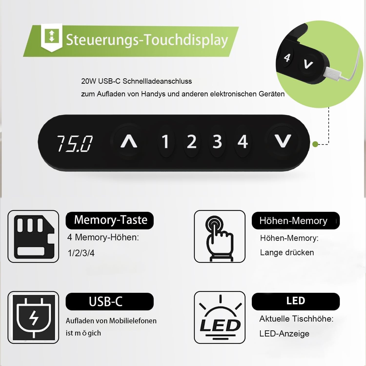 Radlove Schreibtisch Höhenverstellbar Elektrisch, 150CM L Form Stehpult，Stehschreibtisch mit 4 Memory-Steuerung mit Tischplatte 2-Fach-Teleskop Stehschreibtisch, Spleißbrett