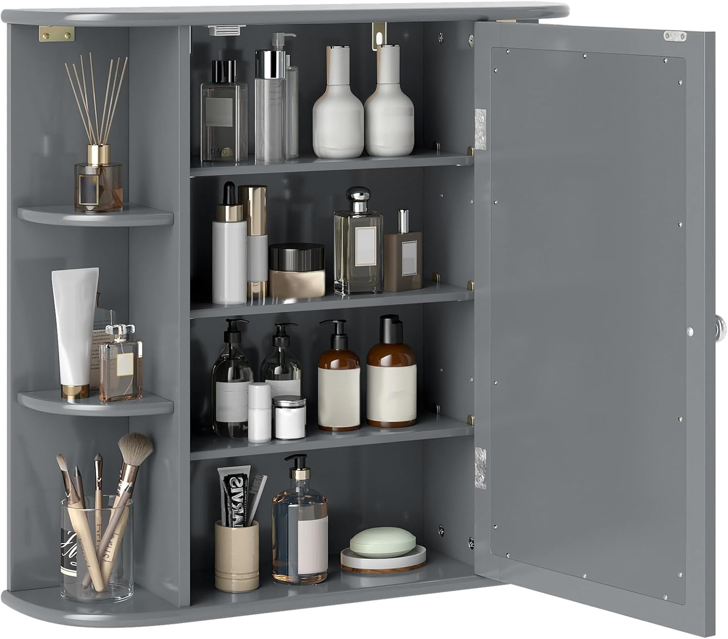 GLACER Bathroom Mirror Cabinet, Modern Wall Cabinet with Mirror, Medicine Cabinet with Mirror, Ideal for Bathroom, Dressing Room or Living Room, 26 x 6.5 x 25 inches (Grey)