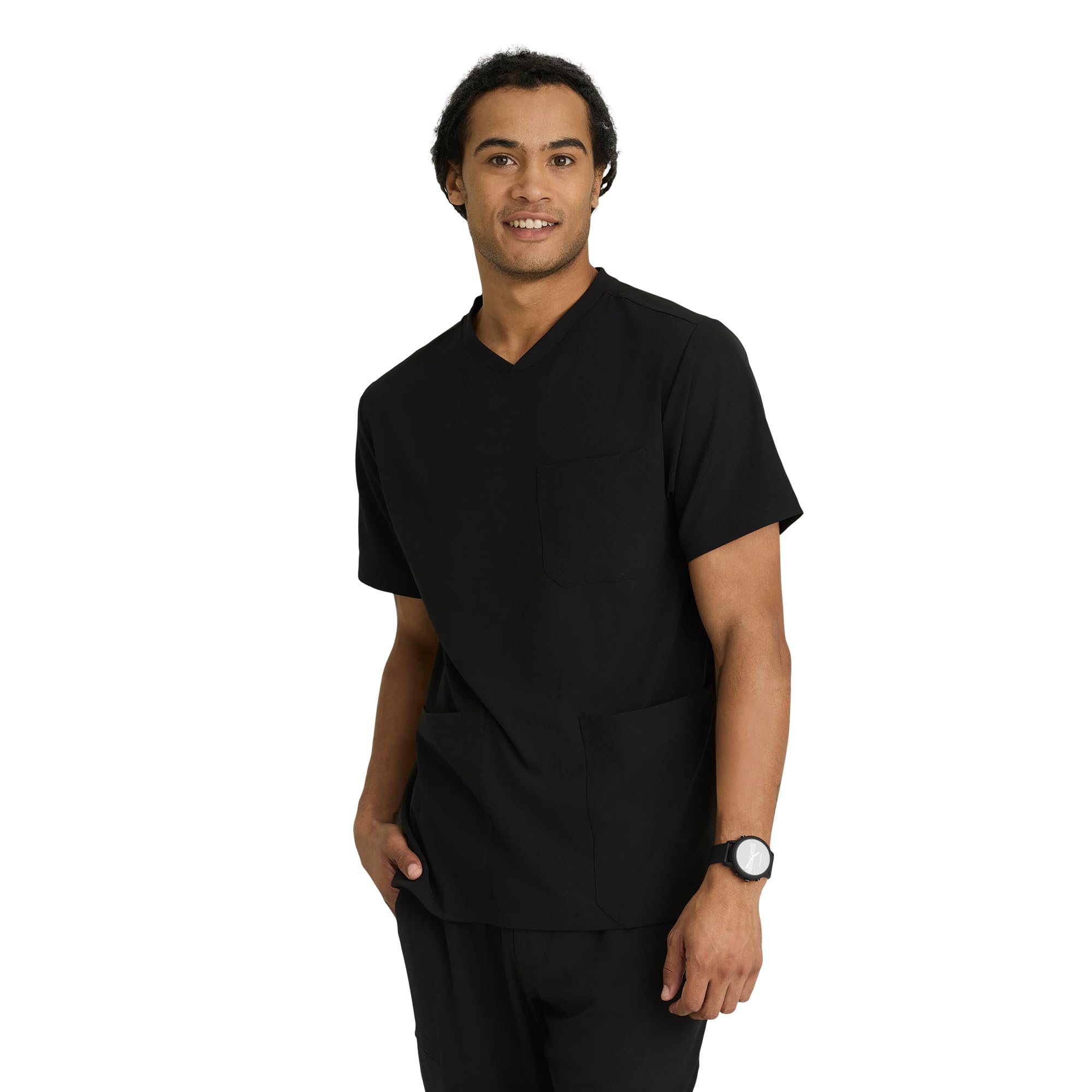Barco Men's Black Skechers Vitality By Crew Scrub Top For - Crossover V-Neck Medical Top, Sustainable Fabric Scrub Top, Large