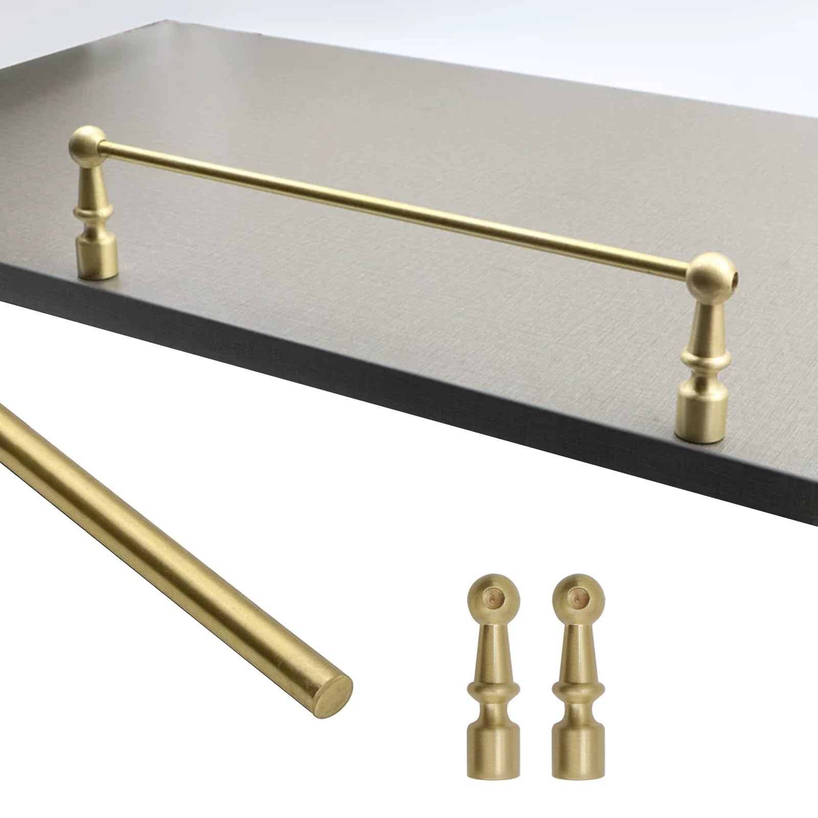 Zaqycm 2 Pack Brass Anti Fall Cabinet Metal Guardrail Bars, Decorative Edge Guard Railing With 2 Spindles For Glassware & Collectibles, Commercial Dump Bin Guardrail(,Long 18In/46Cm)