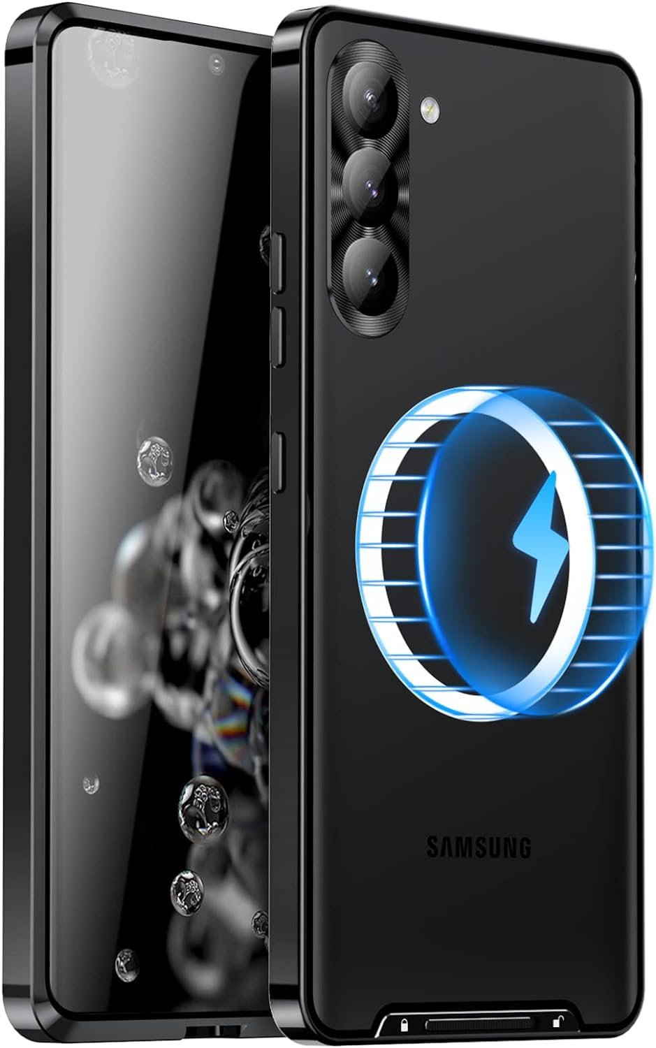 AWH Metal Case for Samsung S23 Plus 5G - Compatible with Ma-g-Safe Wire-less Char-ger - Translucent Matte Back with Camera Lens Protection, Magnetic Case Cover for Galaxy S23 Plus (Black)