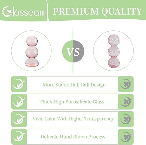 Miniatura 8 de Glasseam Bonito jarrón de flores rosas, único jarrón de vidrio hecho a mano para flores, decoración estética de florero pequeño, moderno jarrones