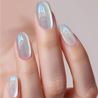 Glossy Press on Nails Short Square Fake Nails Shiny White Nails Press ons Reusable Acrylic False Nail with Designs Stick on Nail for Women Girls, 24Pcs