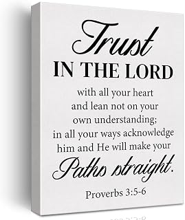 Inspirational Bible Verse Wall Art Decor Christian Poster Framed Painting Print Proverbs 3:5-6 Scripture Canvas Artwork for Home Living Room Bedroom Decor 12 X 15 Inch
