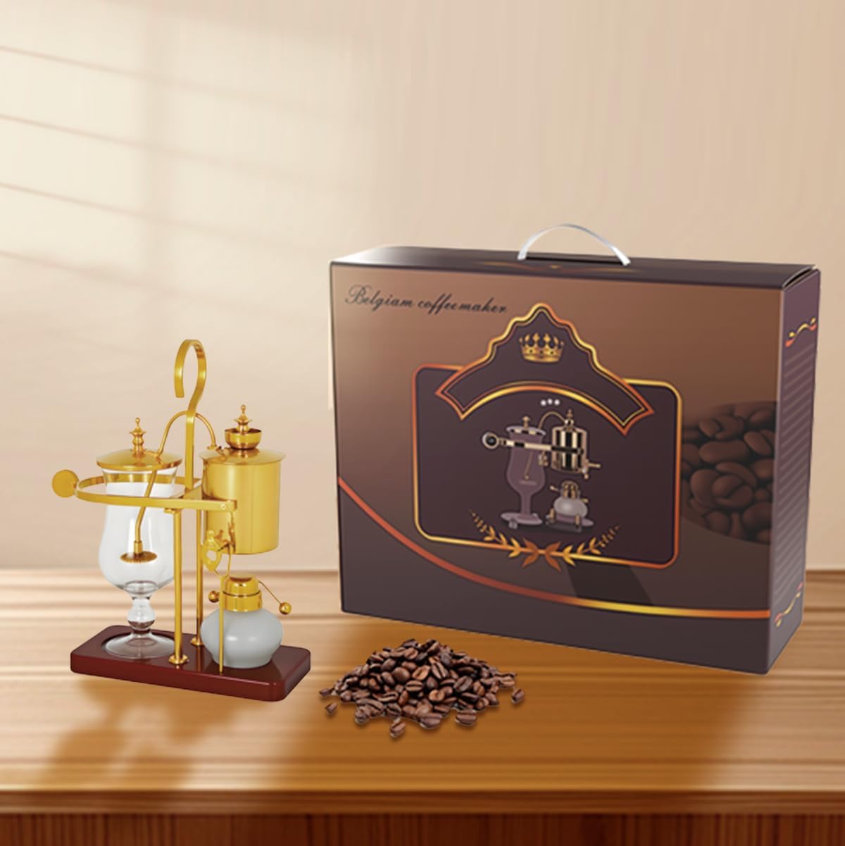 Belgian Balance Siphon Coffee Maker – Vintage Royal Gravity Vacuum Brewing System with Double Ridged Fulcrum, Tee Handle & Alcohol Burner – Elegant Gift for Coffee Lovers (450ml)