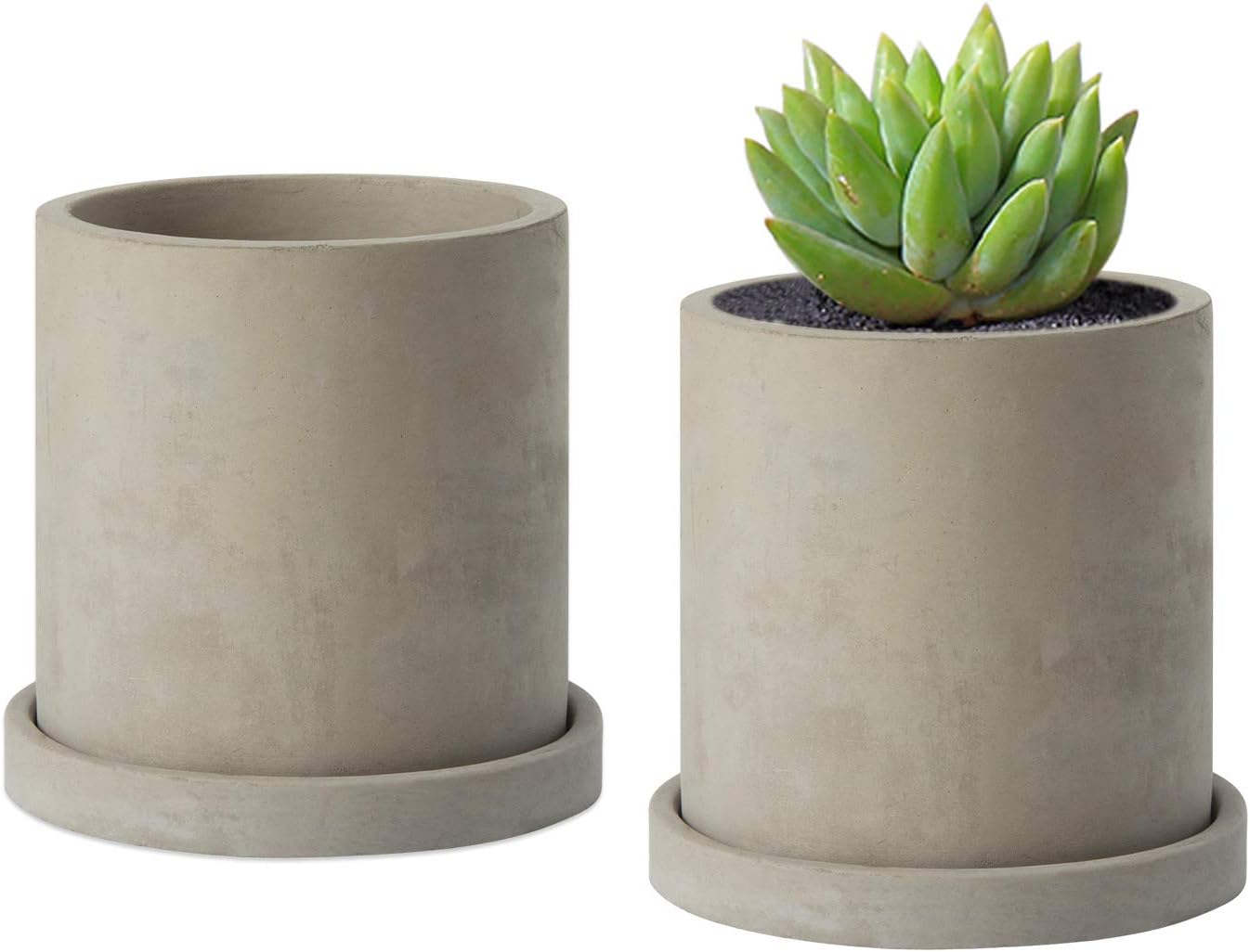 MoonLa 4-Inch Gray Unglazed Cement Succulent Planter Pots Concrete Cactus Planter Mini Plant Pot Flower Pots with Drainage Hole and Removable Saucer, Set of 2